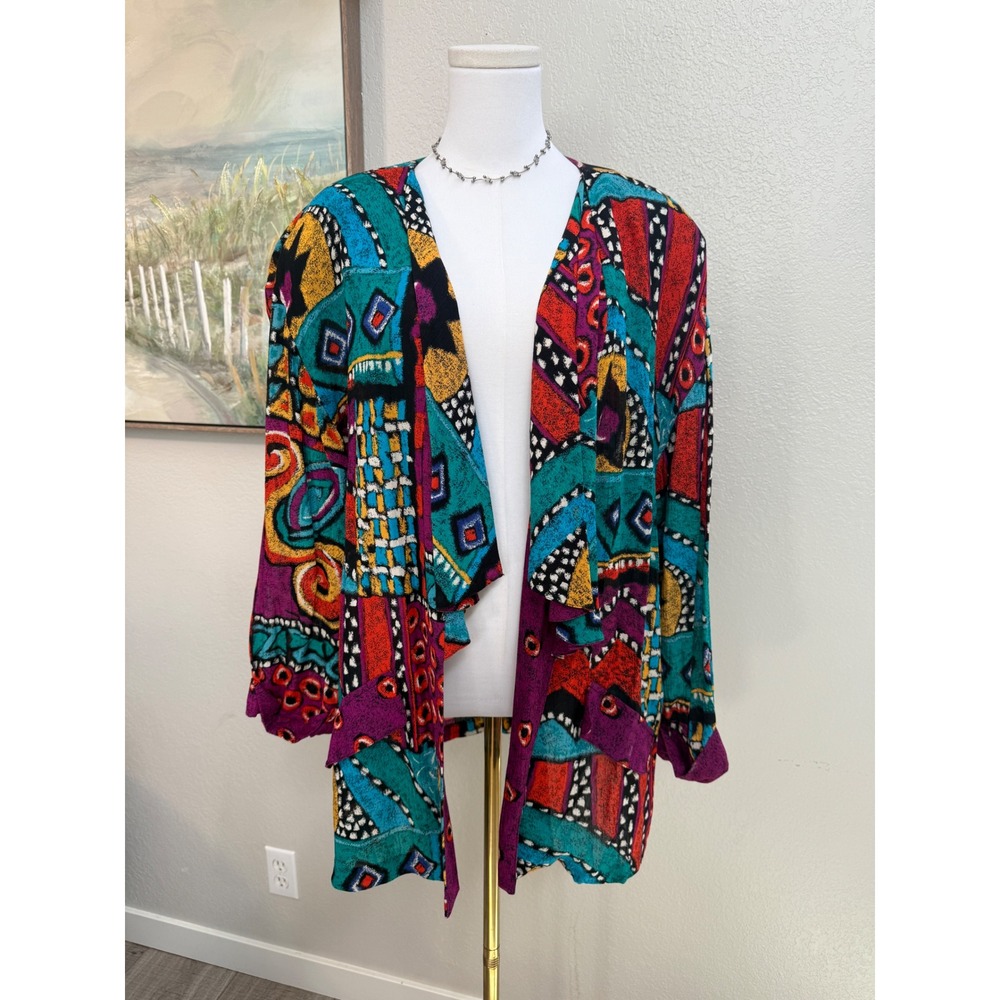 Vintage Norton McNaughton Abstract Open Front Jacket Colorful 80s 90s